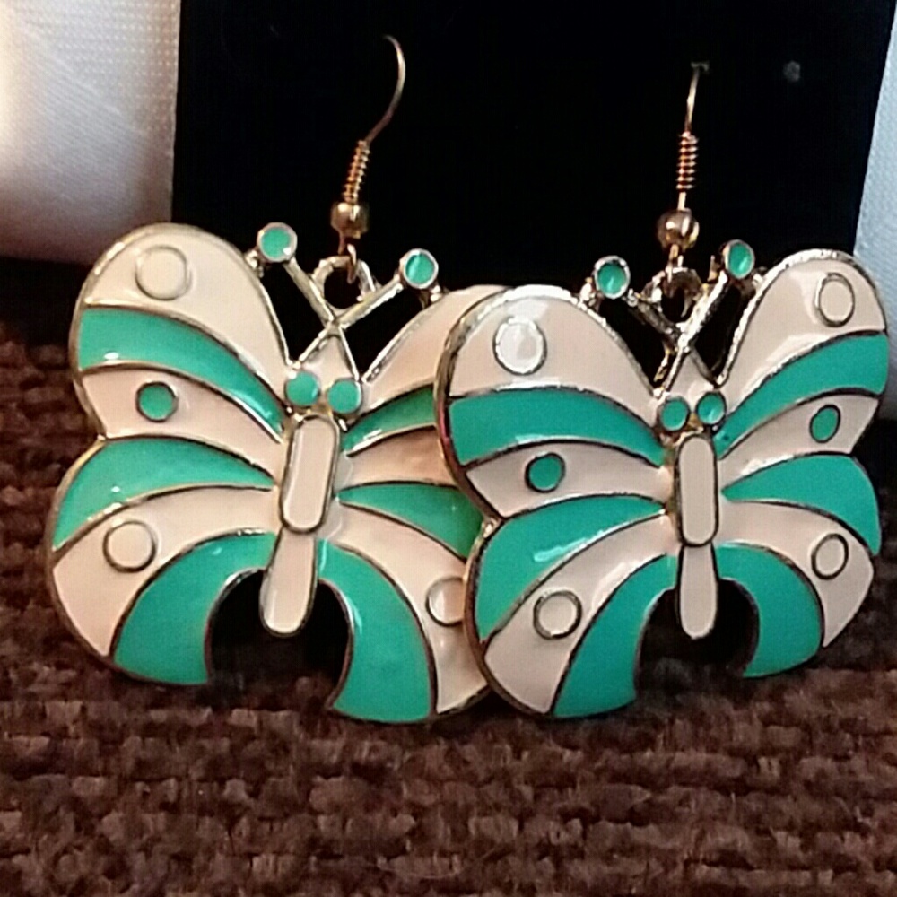 Cream and Green Butterfly Earrings